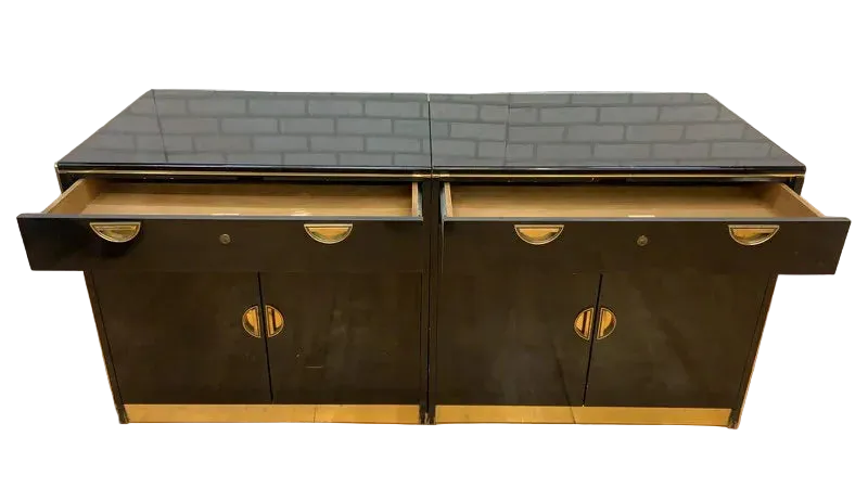 MCM Black Lacquer and Brass Credenza by John Widdicomb