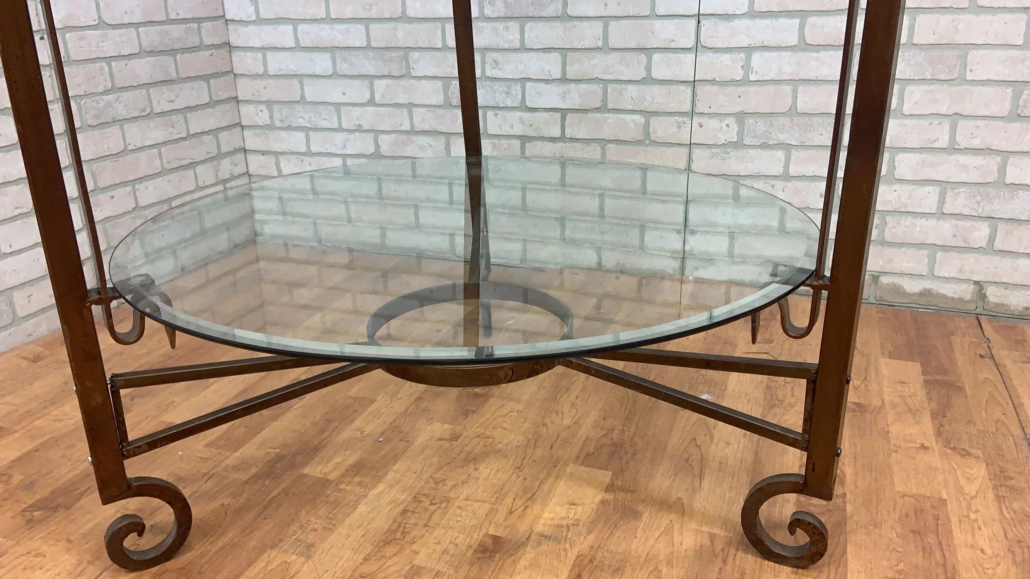 Vintage Victorian Style Iron and Beveled Circular Glass Shelf Boutique/Closet Display Stand