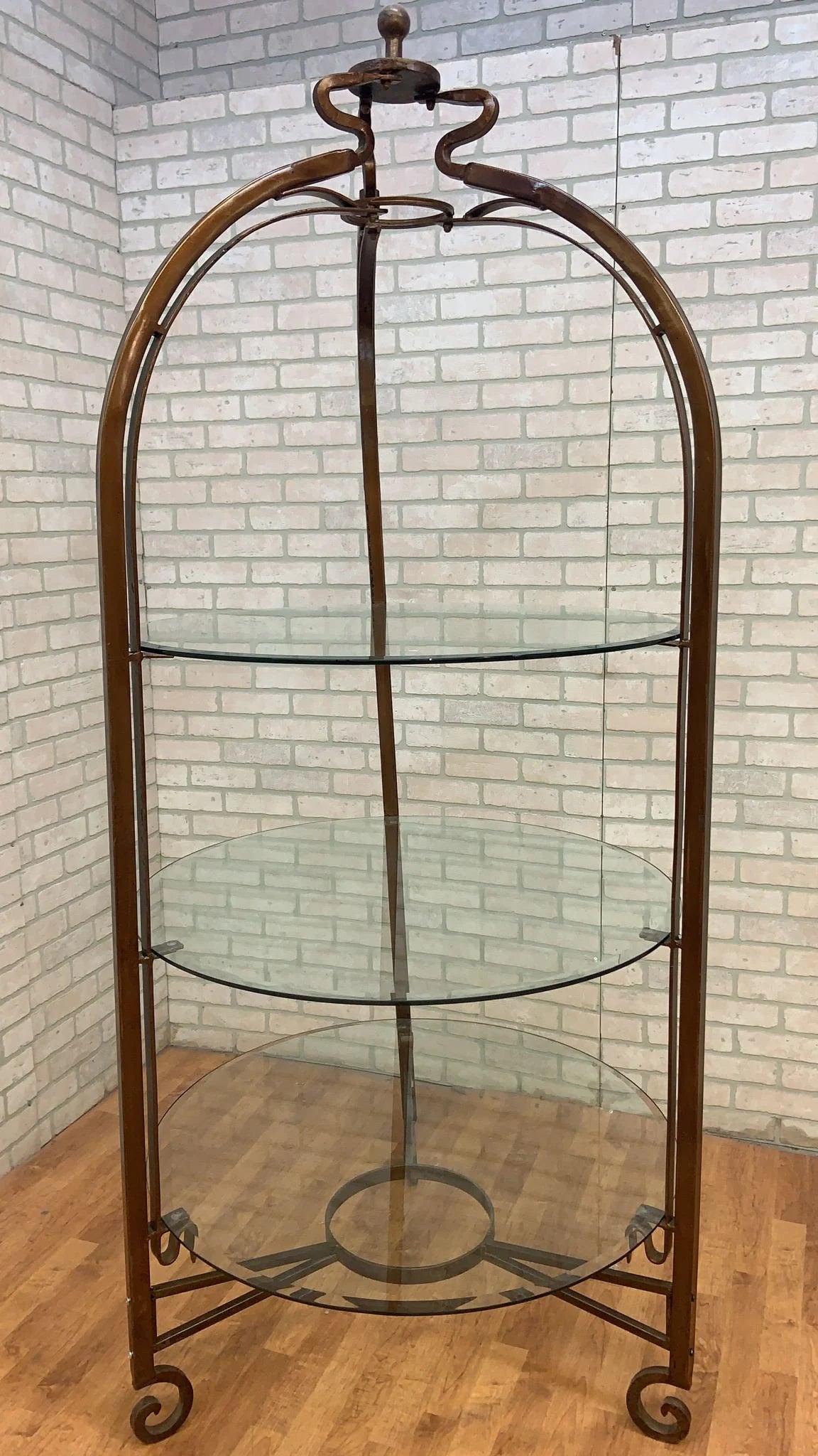 Vintage Victorian Style Iron and Beveled Circular Glass Shelf Boutique/Closet Display Stand