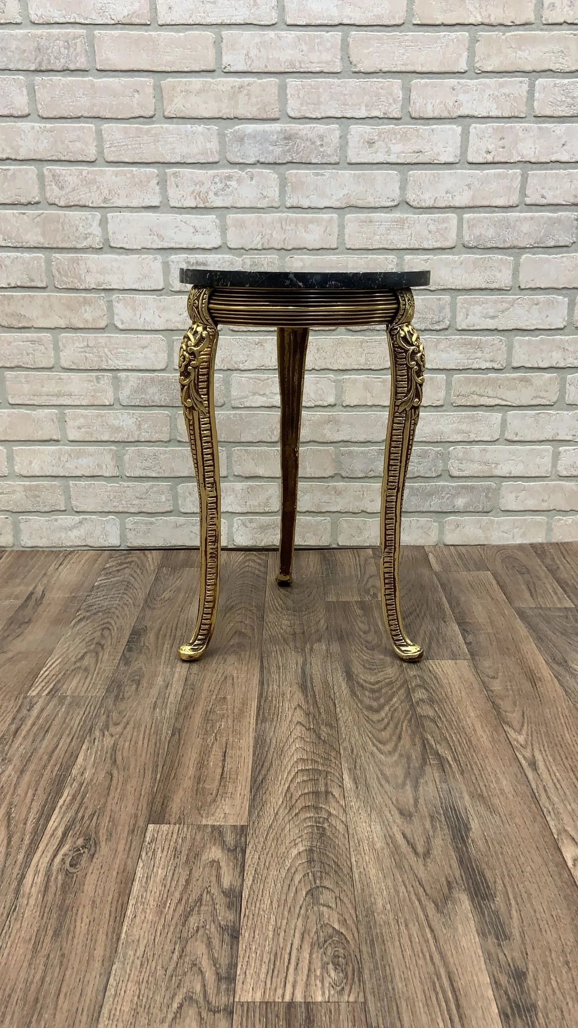 Vintage French Baroque Style Ornate Gilt-Bronze Base Marble Top Coffee Table with Round Marble Top Side-Table - Set of 2