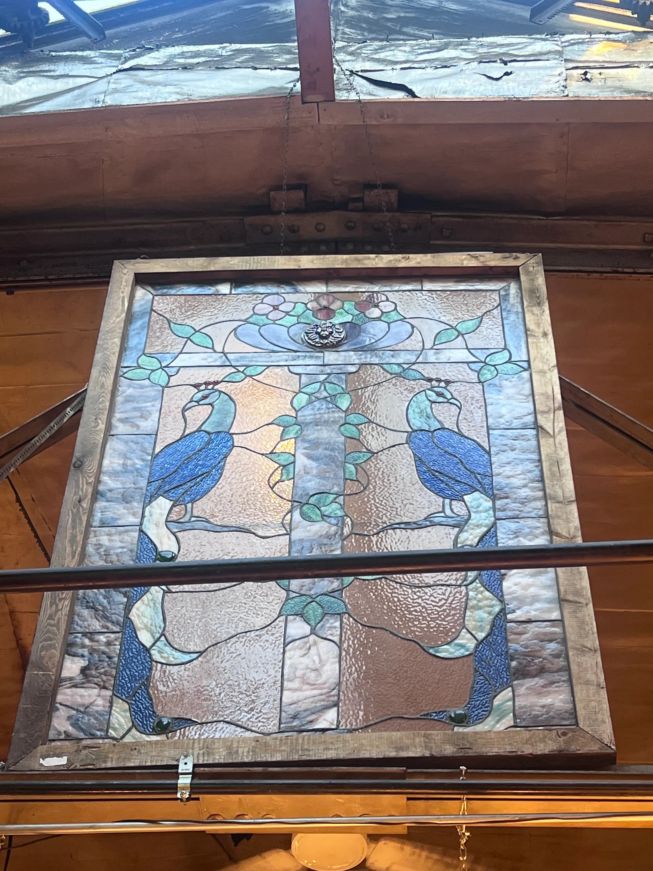 Vintage Peacock Design Stained Glass Window