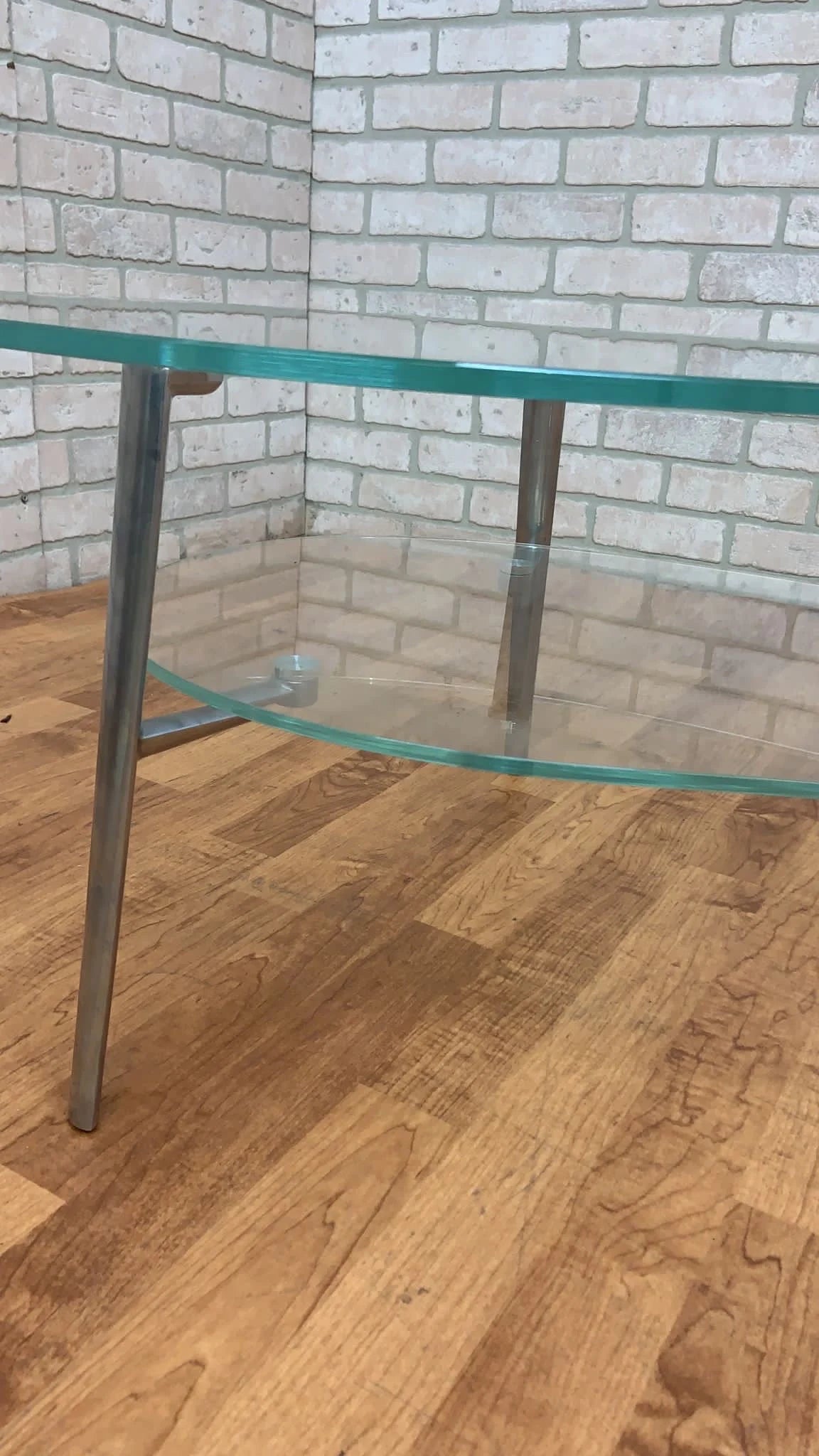 Modern Two-Tier Kidney Shape Glass and Metal Coffee Table