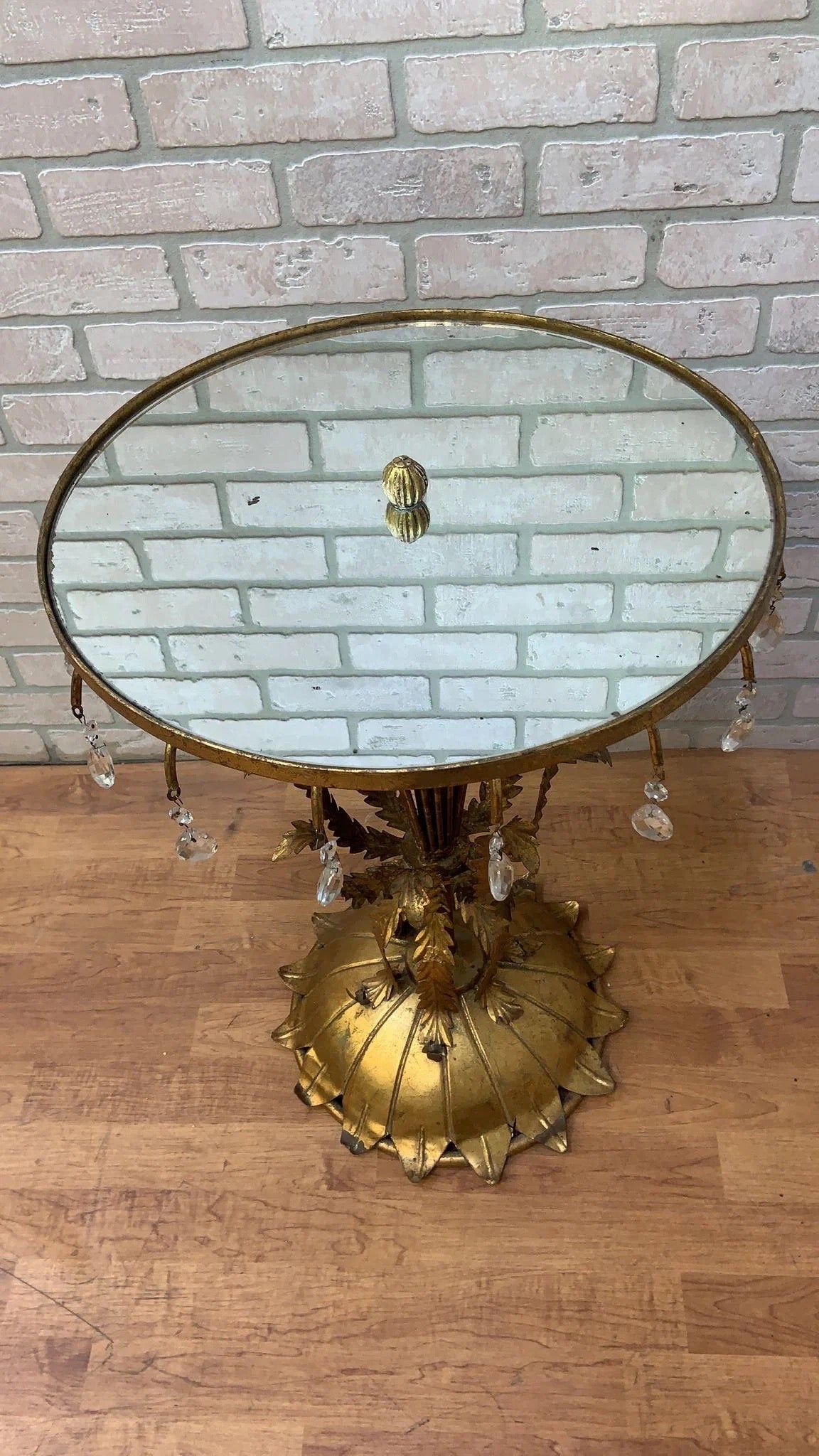 Mid Century Hollywood Regency Italian Gilt Accent Table with Mirrored Top