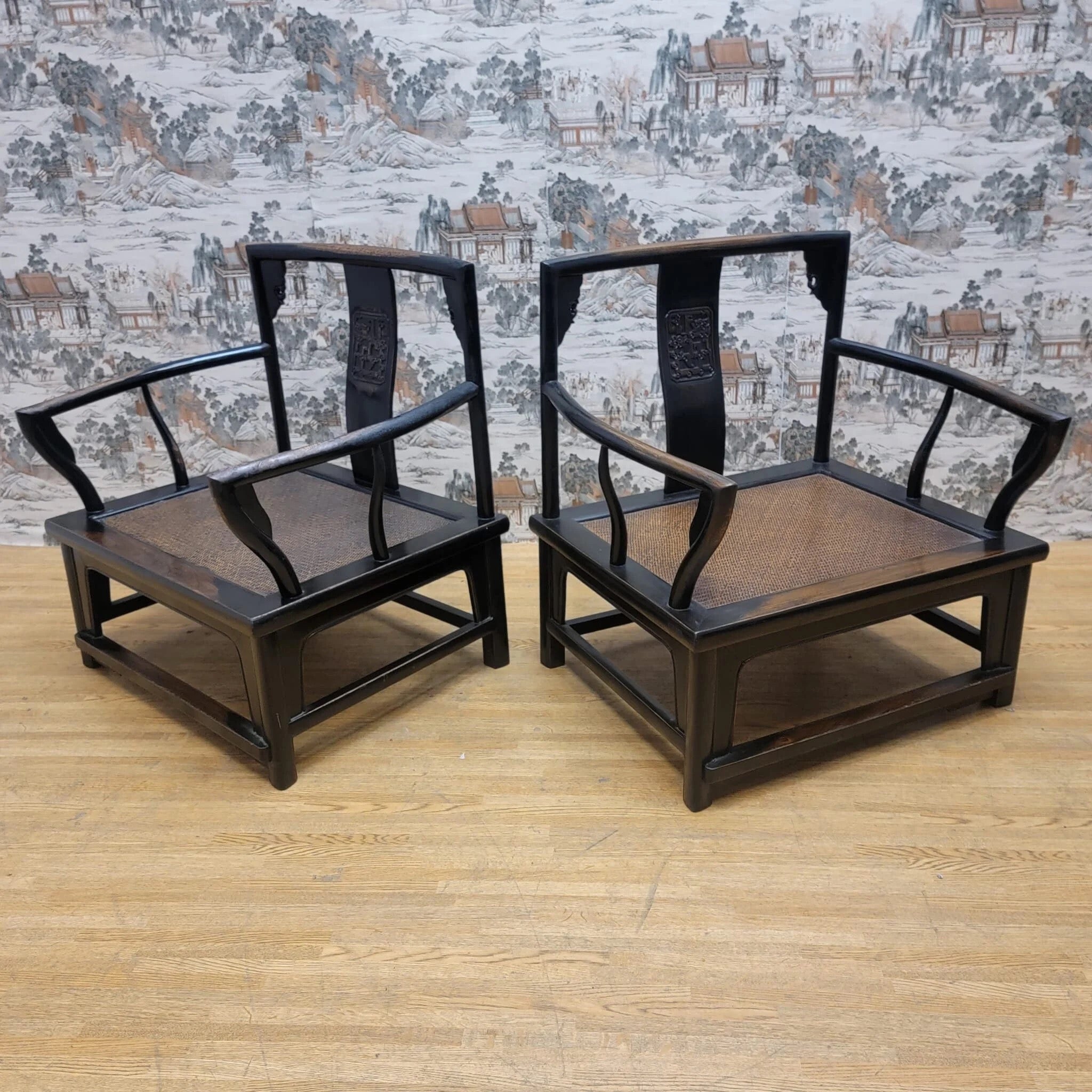 Antique Chinese Elmwood Low Chairs - Pair