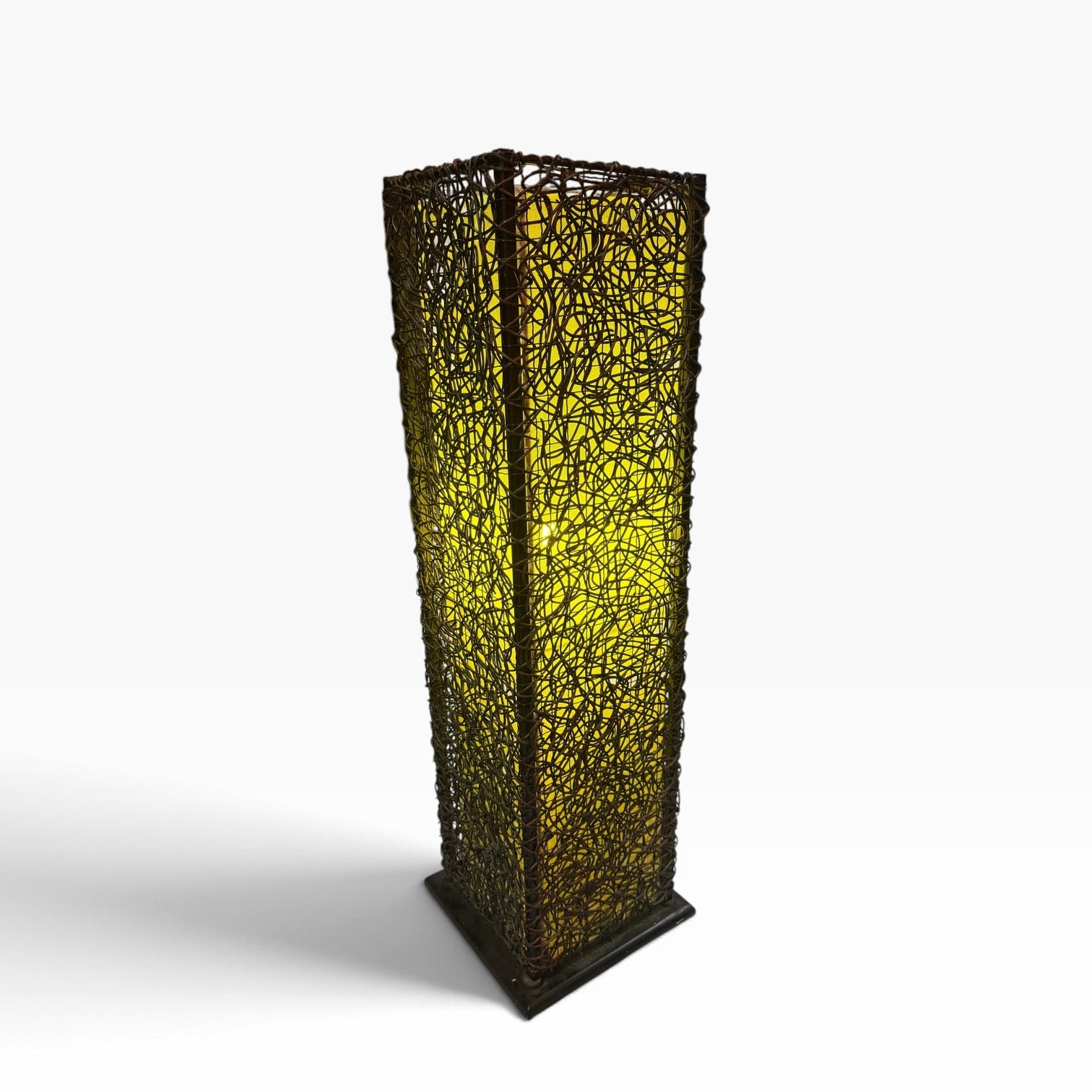MCM Rattan and Fabric Rectangular Column Floor Lamp