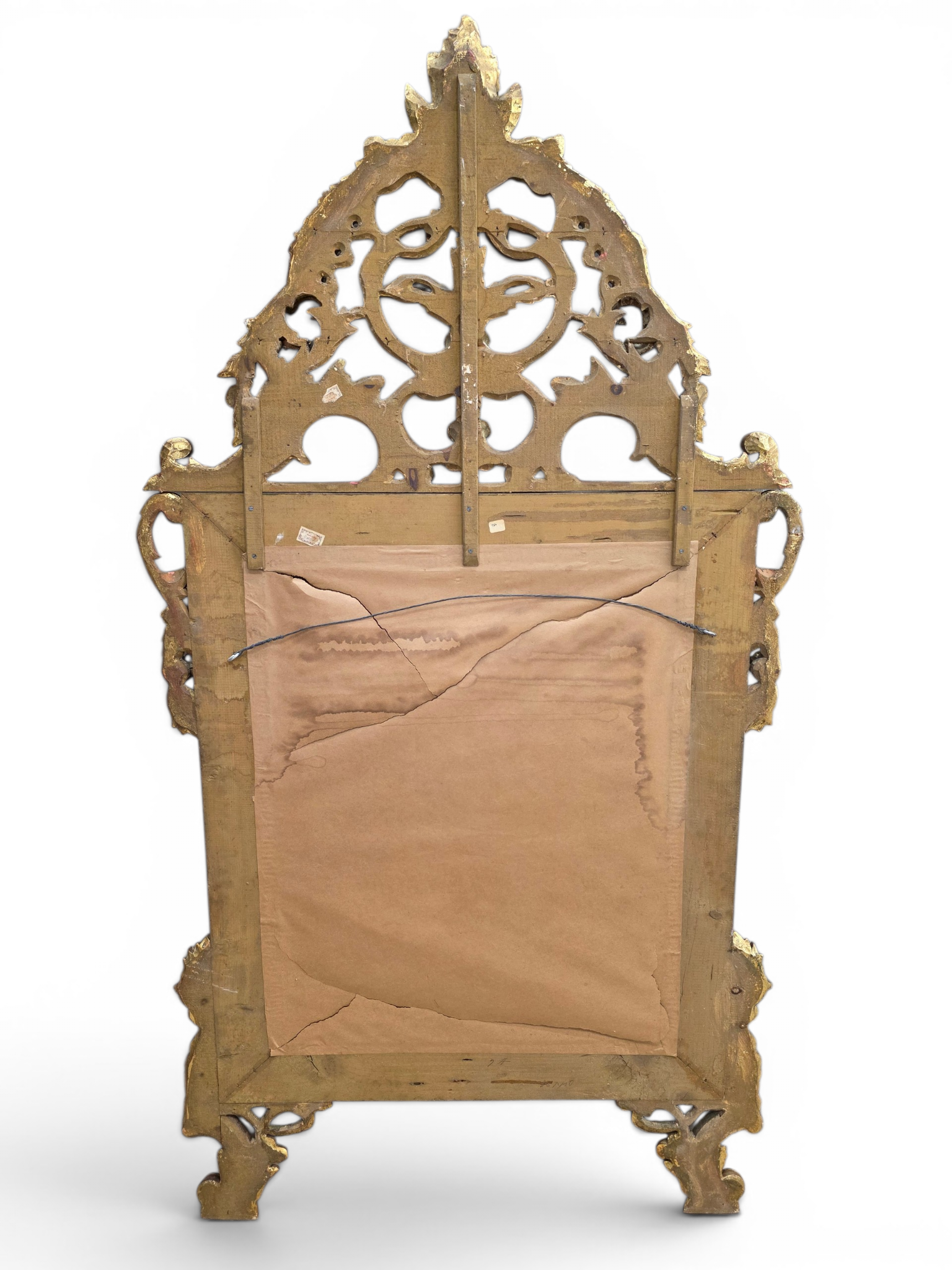 Large Italian Venetian Rococo Style Giltwood Wall Mirror with Mirrored Border
