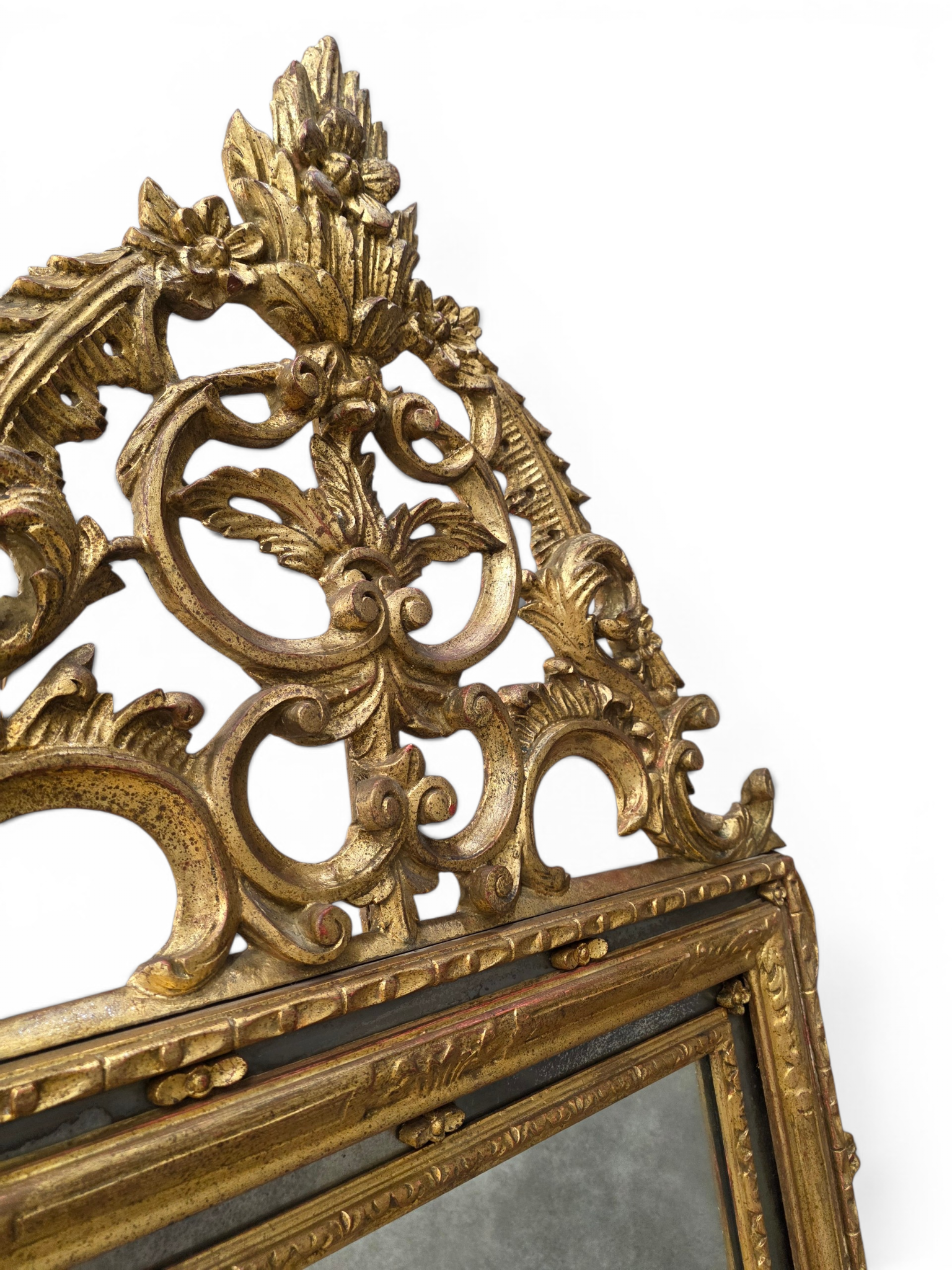 Large Italian Venetian Rococo Style Giltwood Wall Mirror with Mirrored Border