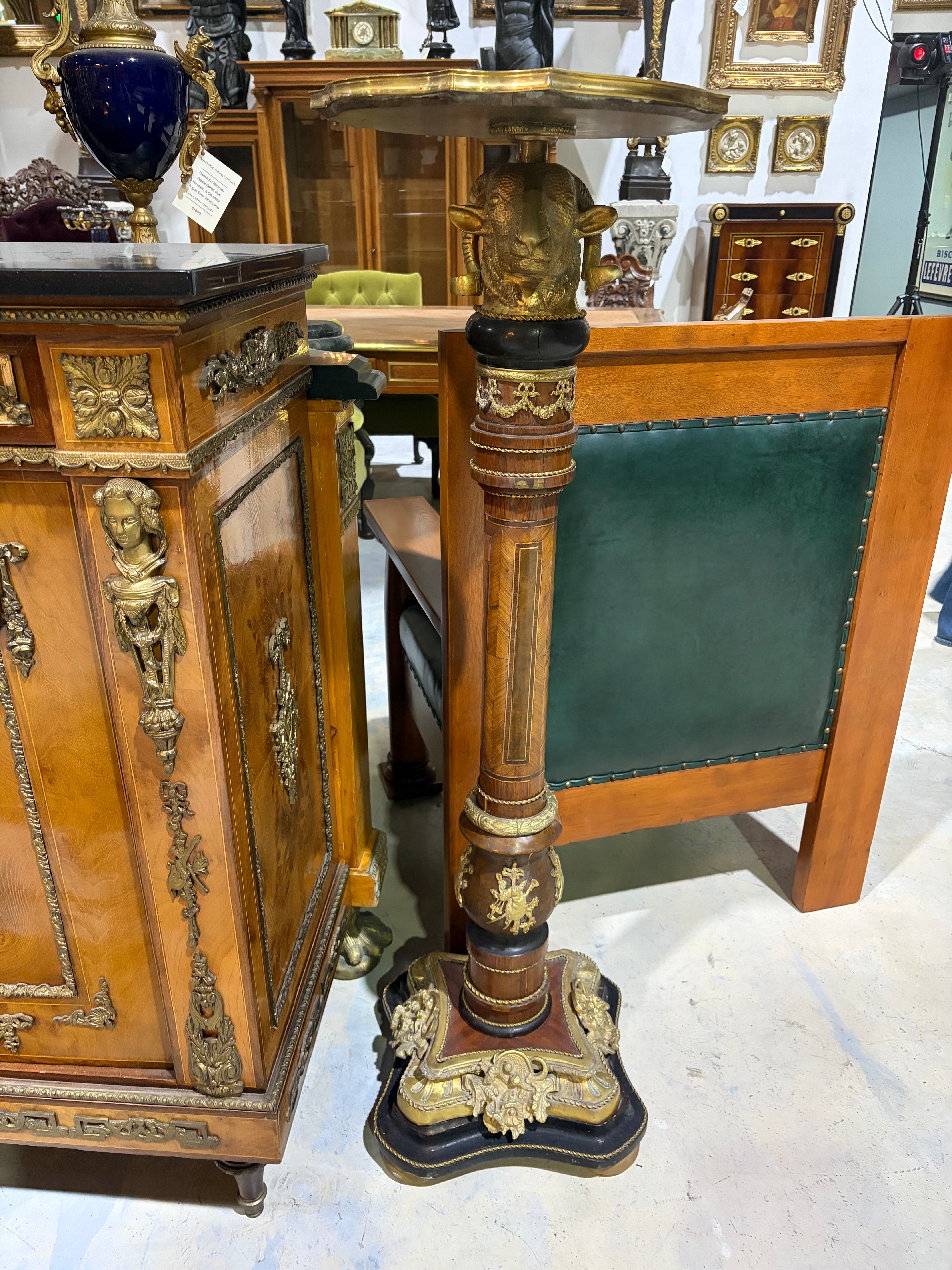 French Neoclassical Empire Revival Ram's Head Marble-Top Pedestals with Gilt-Bronze Mounts - Pair
