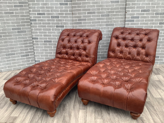Vintage Chesterfield Chaise Lounge Chairs Newly Upholstered - Pair